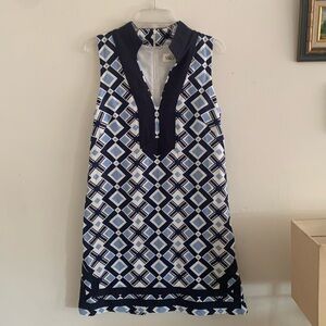 Eliza J diamond pattern dress, size 8, blue & whites